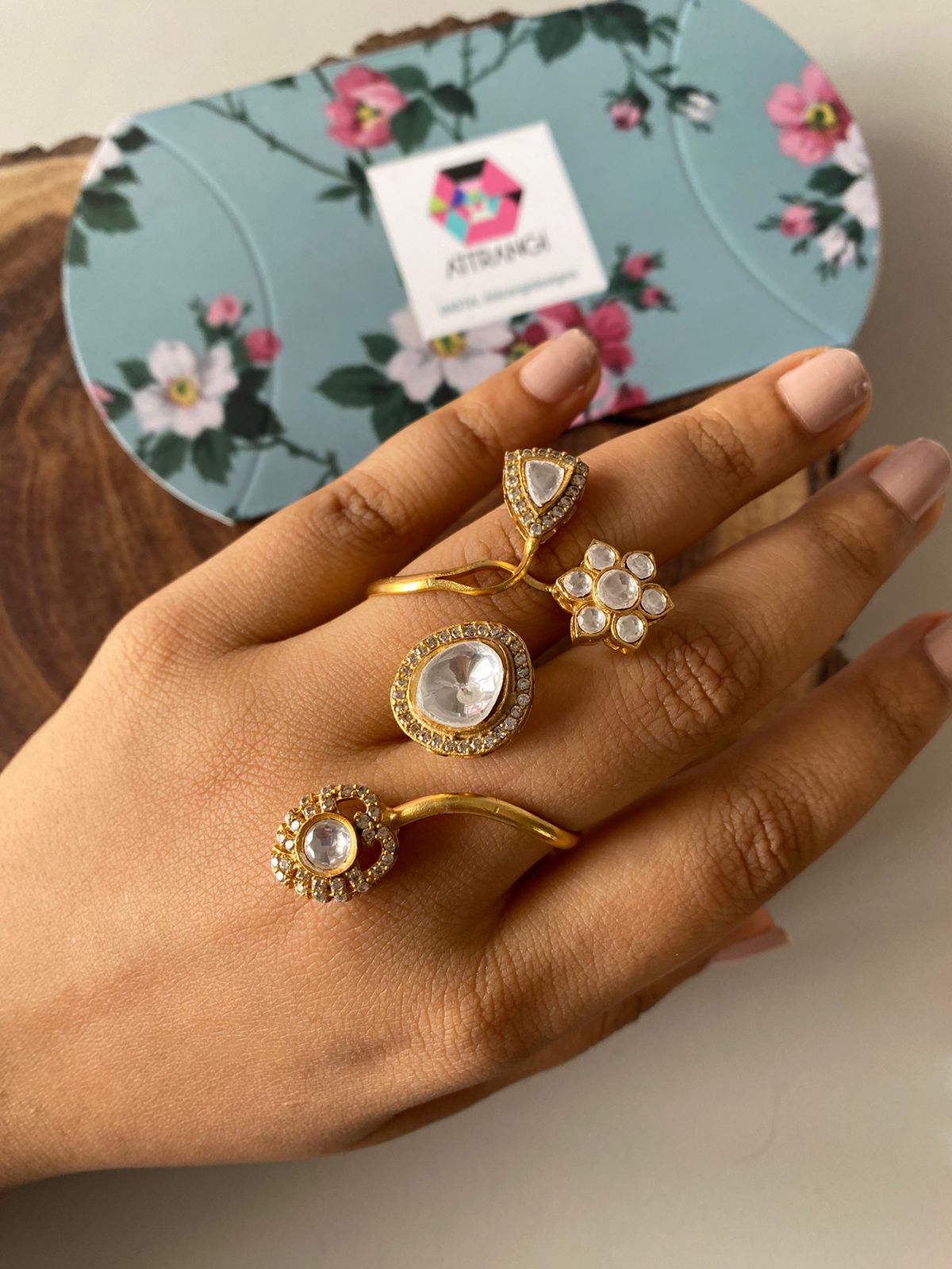 Katha Floral Polki Statement Indian Ring