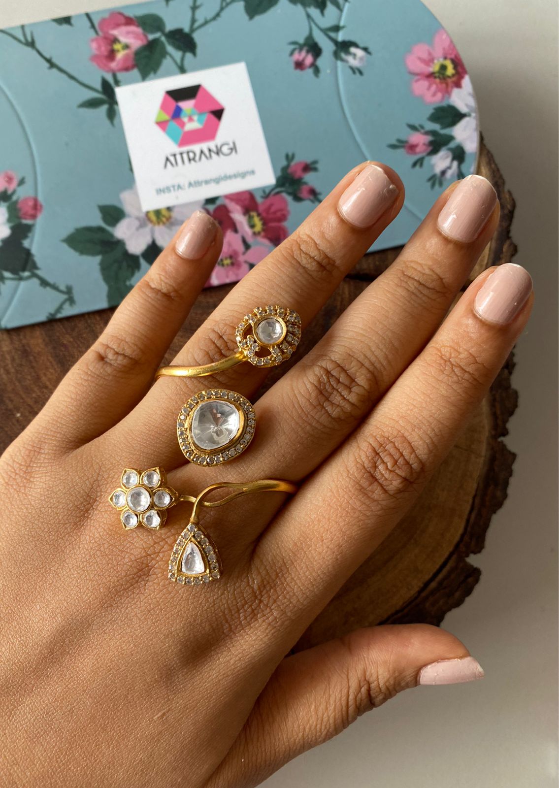 Katha Floral Polki Statement Indian Ring