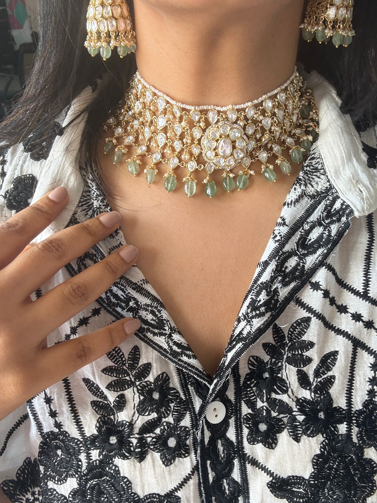 Sunita Moissanite Heavy Uncut Diamond Choker Set With Tika