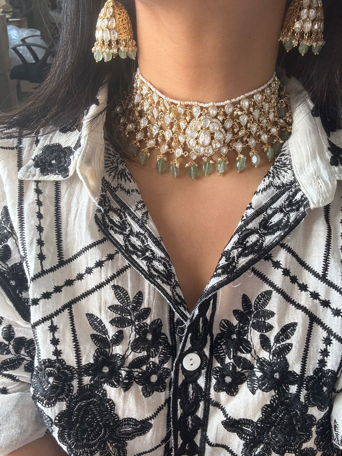 Sunita Moissanite Heavy Uncut Diamond Choker Set With Tika