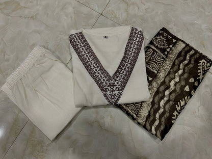 JAIPUR Beige Printed Khadi Cotton Kurta Set