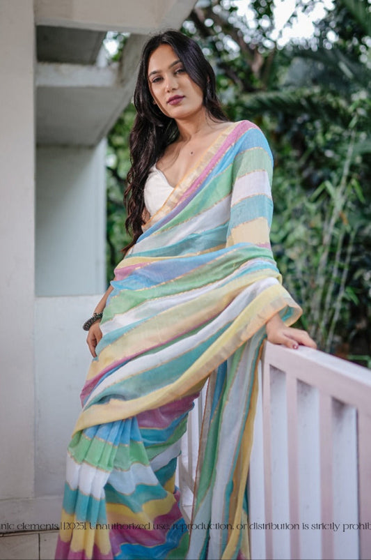 Mul Cotton Saree With Pastel Threads