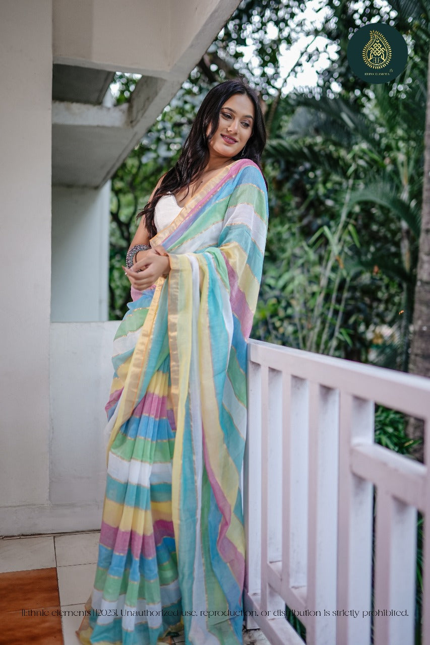 Mul Cotton Saree With Pastel Threads