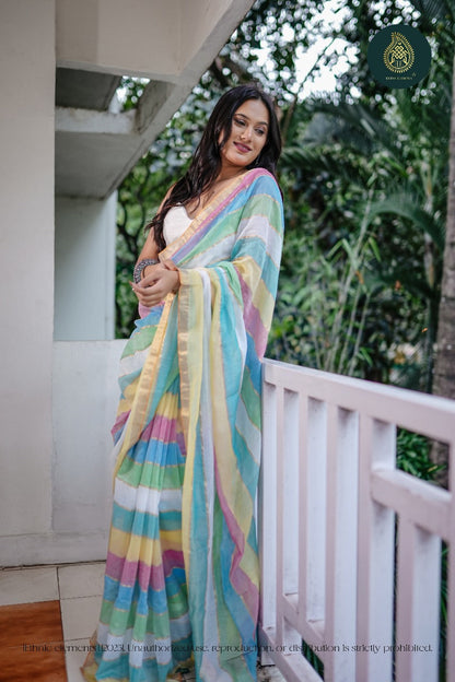 Mul Cotton Saree With Pastel Threads