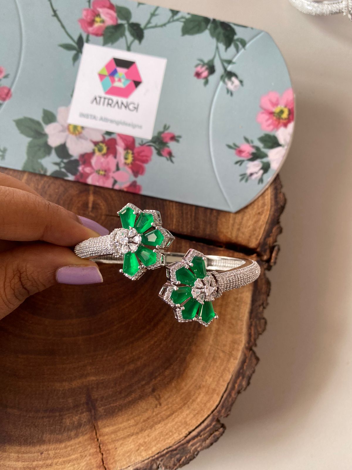 Gia Floral Diamond Cuff Style Front Open Designer Bracelet