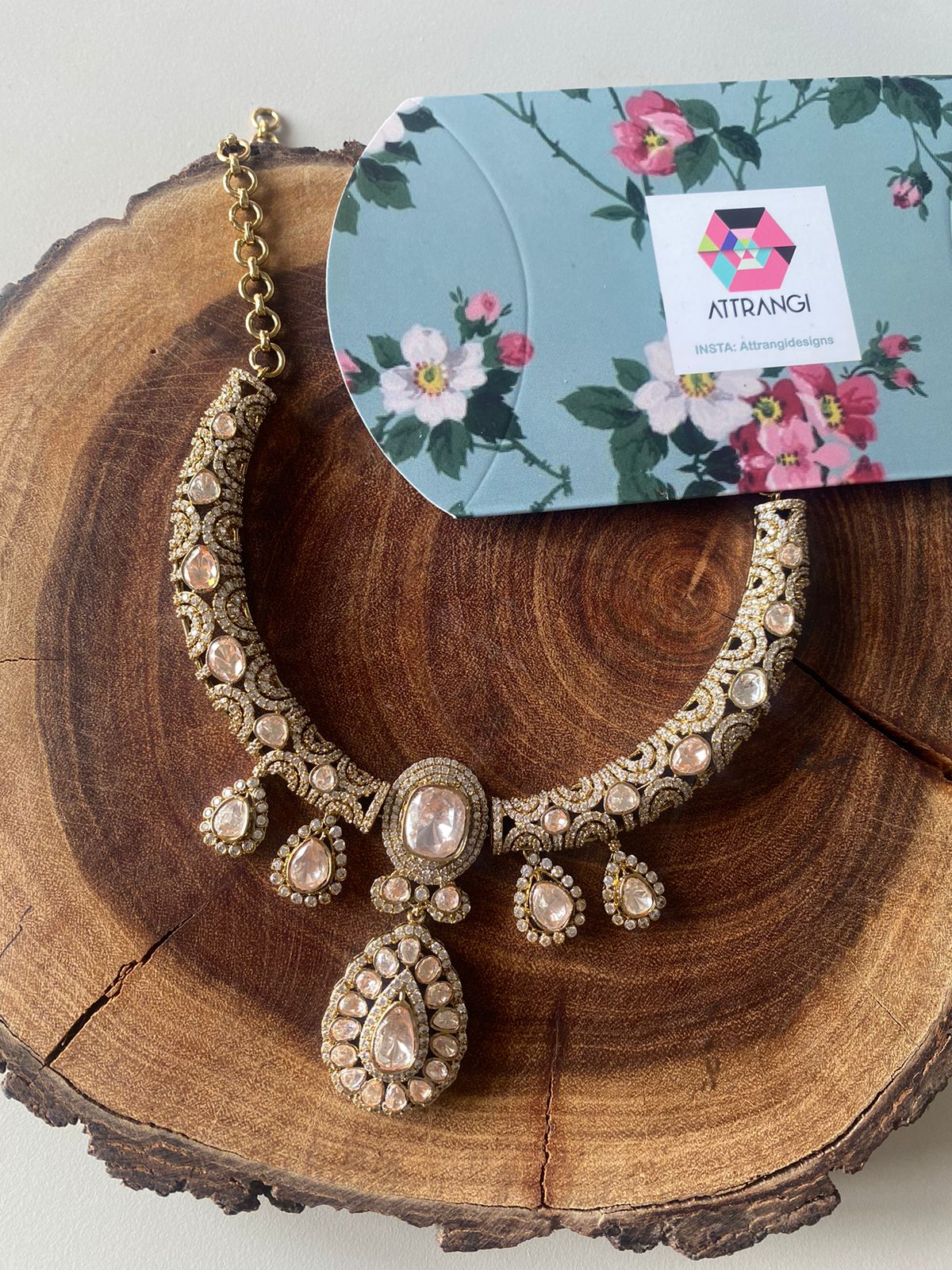 Jiya Moissanite Luxe Uncut Diamond Polki Hasli
