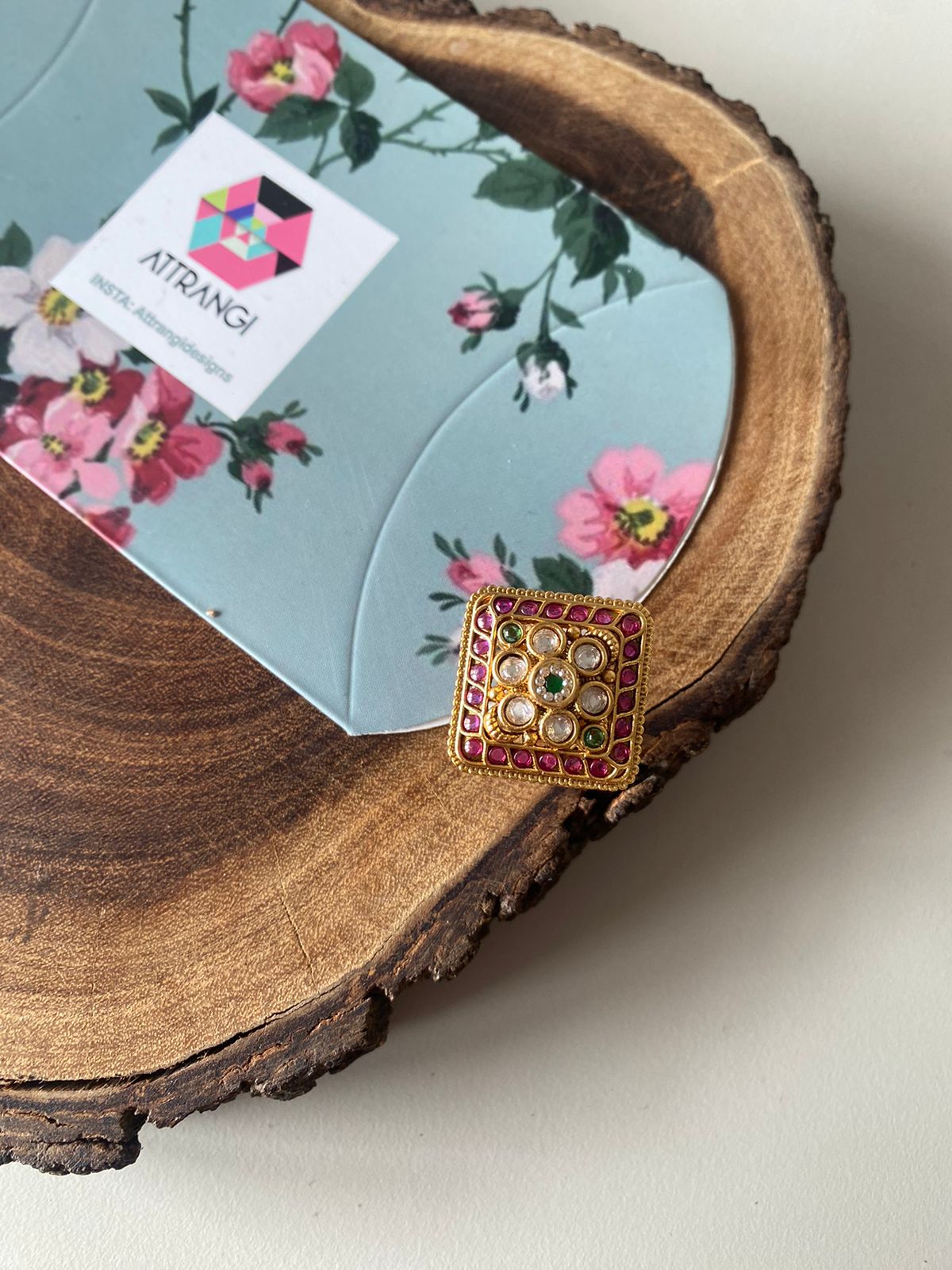 Niharika Polki Ruby Emerald Ring | Adjustable | Sone Pe Suhaga