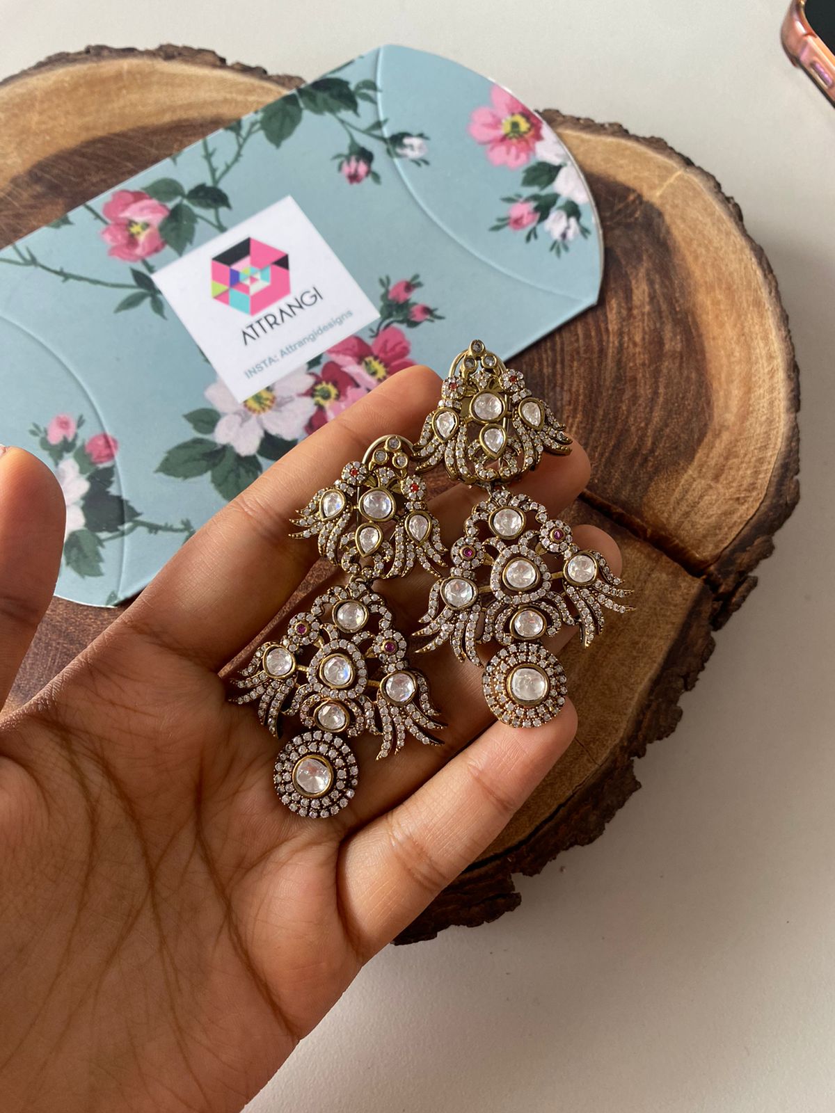 Birdichant Polki Long Victorian Indian Earrings