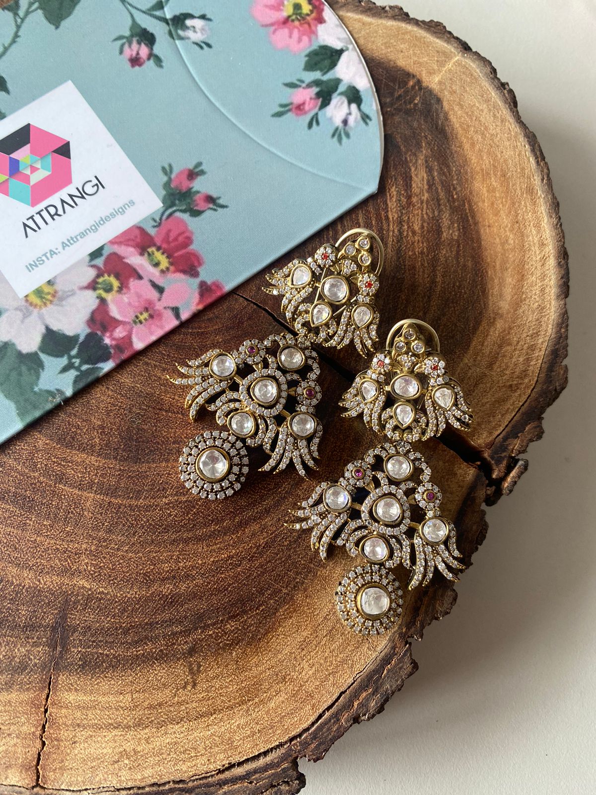 Birdichant Polki Long Victorian Indian Earrings