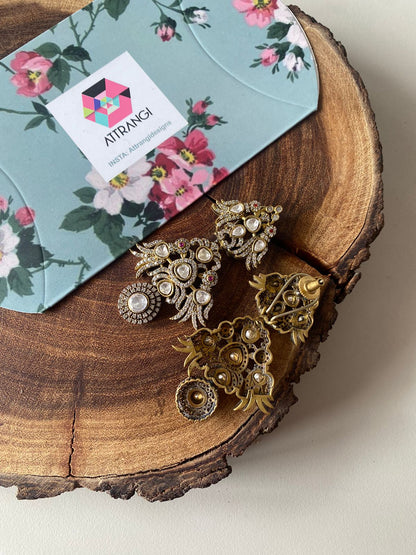 Birdichant Polki Long Victorian Indian Earrings