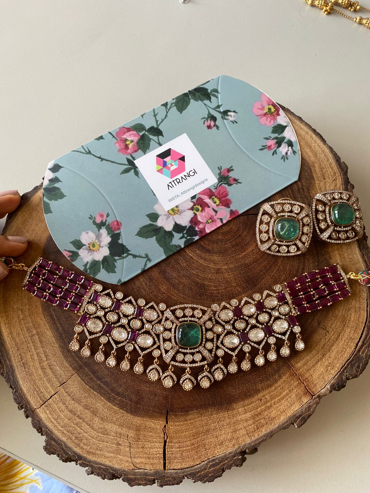 Shivani Polki Fluorite Ruby Indian Choker Set