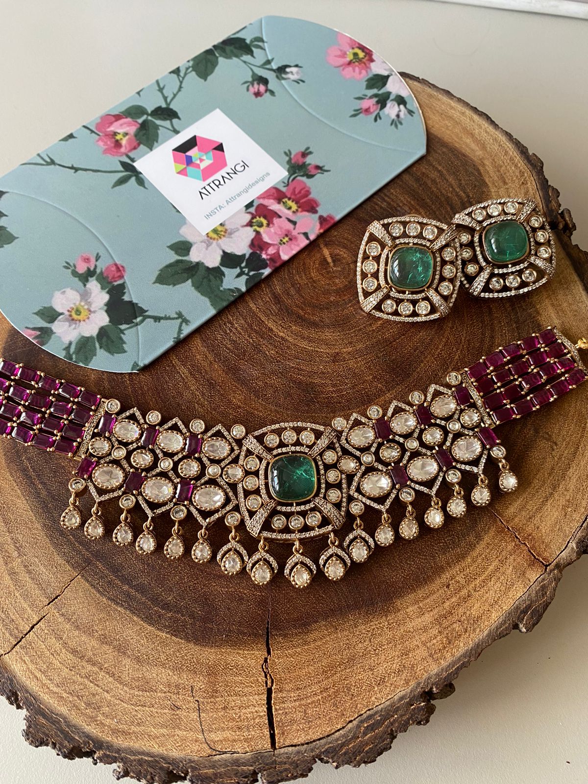 Shivani Polki Fluorite Ruby Indian Choker Set