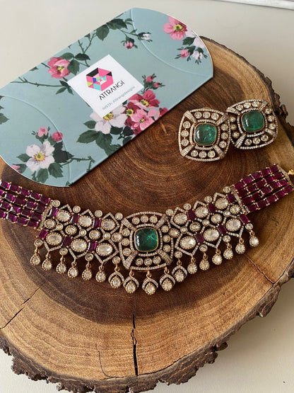Shivani Polki Fluorite Ruby Indian Choker Set