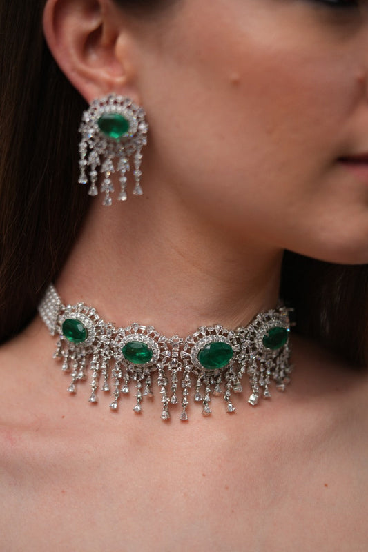Mayfair Diamond Choker Set with | Emerald Doublets