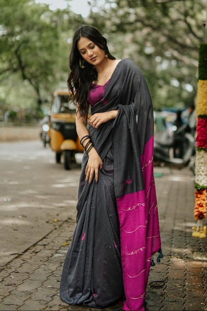 Mul Cotton Cut dana Hand Embroidered Dark Rose