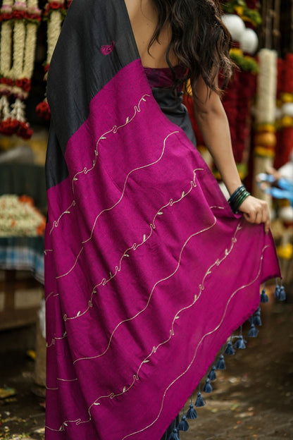 Mul Cotton Cut dana Hand Embroidered Dark Rose