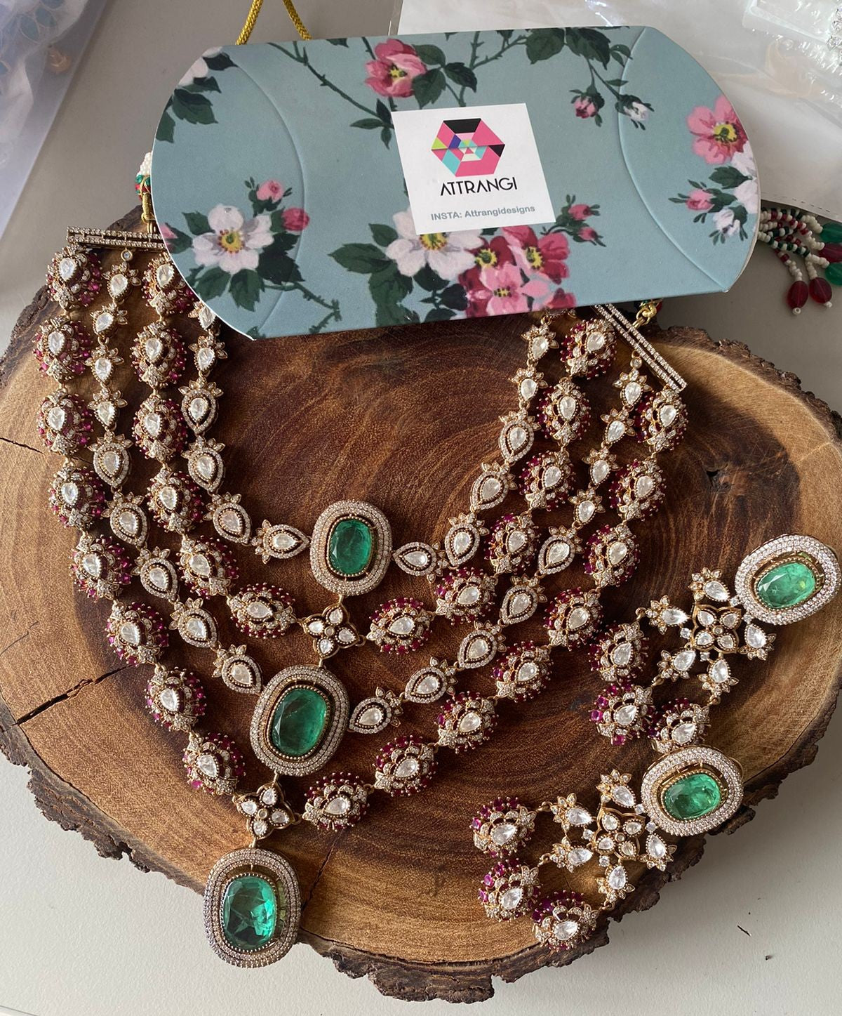 Shivani Polki Fluorite 4 Layer Necklace Set
