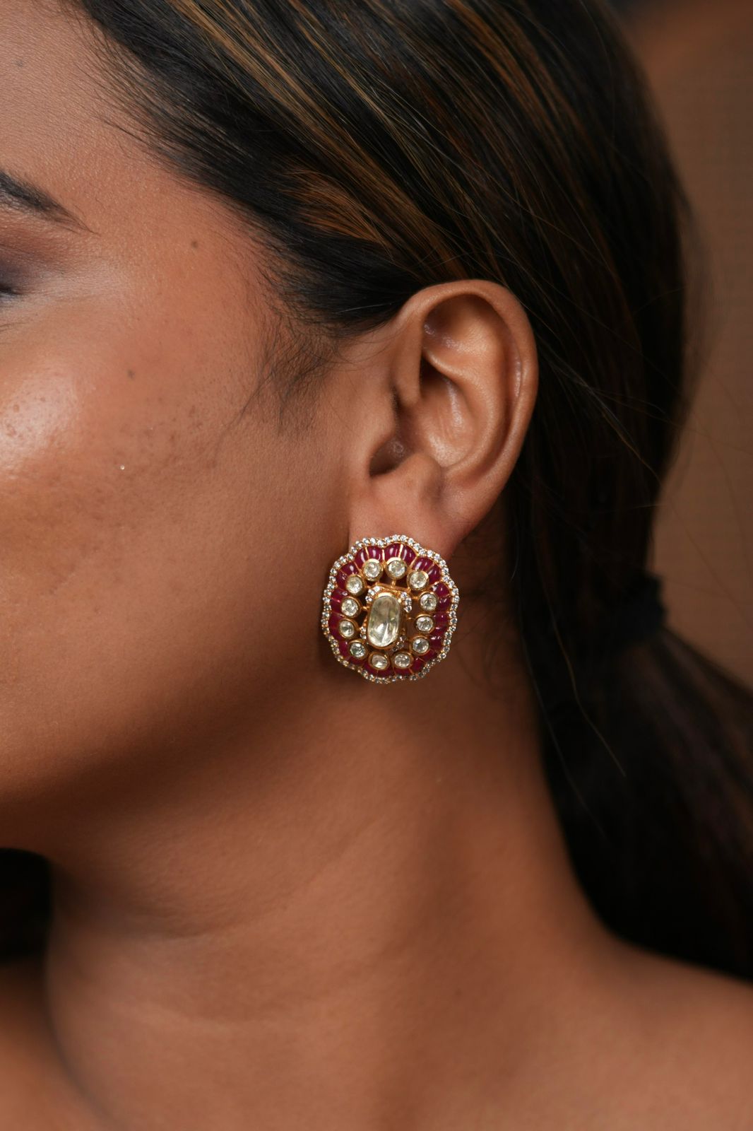 Sonam Moissanite Polki Uncut Diamond Studs | Epoxy
