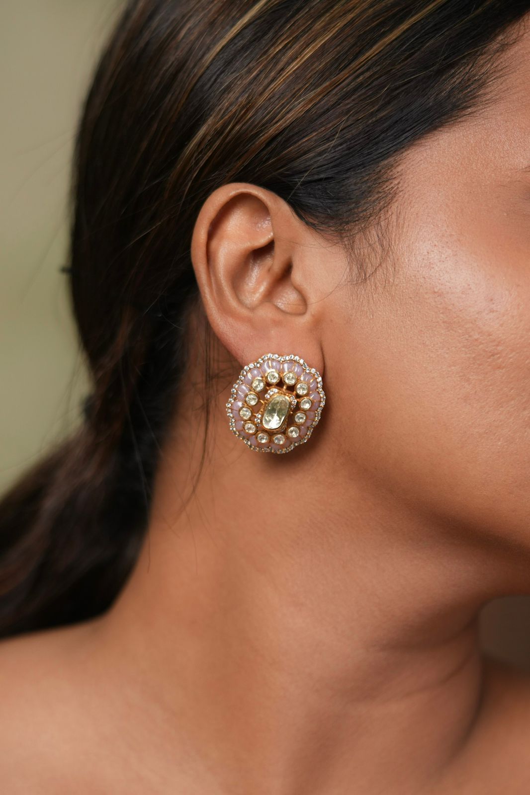 Sonam Moissanite Polki Uncut Diamond Studs | Epoxy