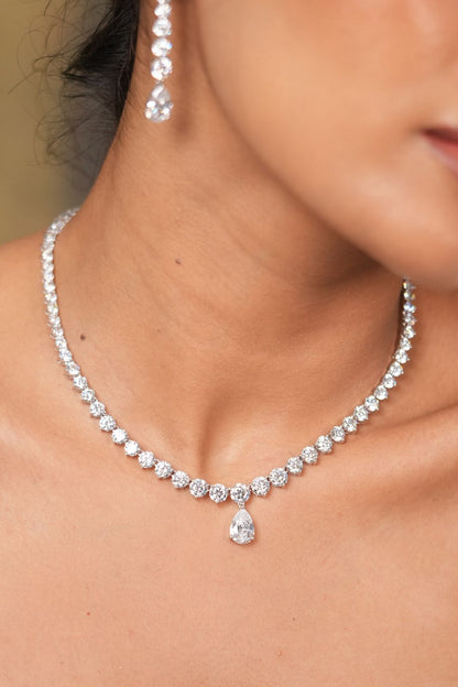 Lisa Round Solitaire Diamond Necklace With Pear Drop