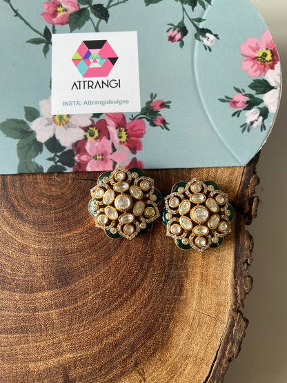 Meena Moissanite Polki Enamel  Studs