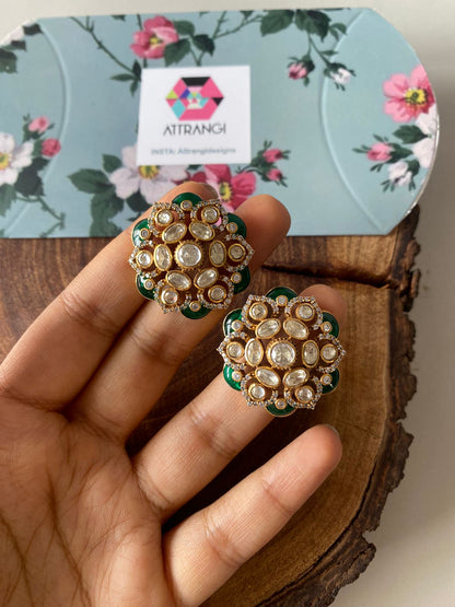 Meena Moissanite Polki Enamel  Studs