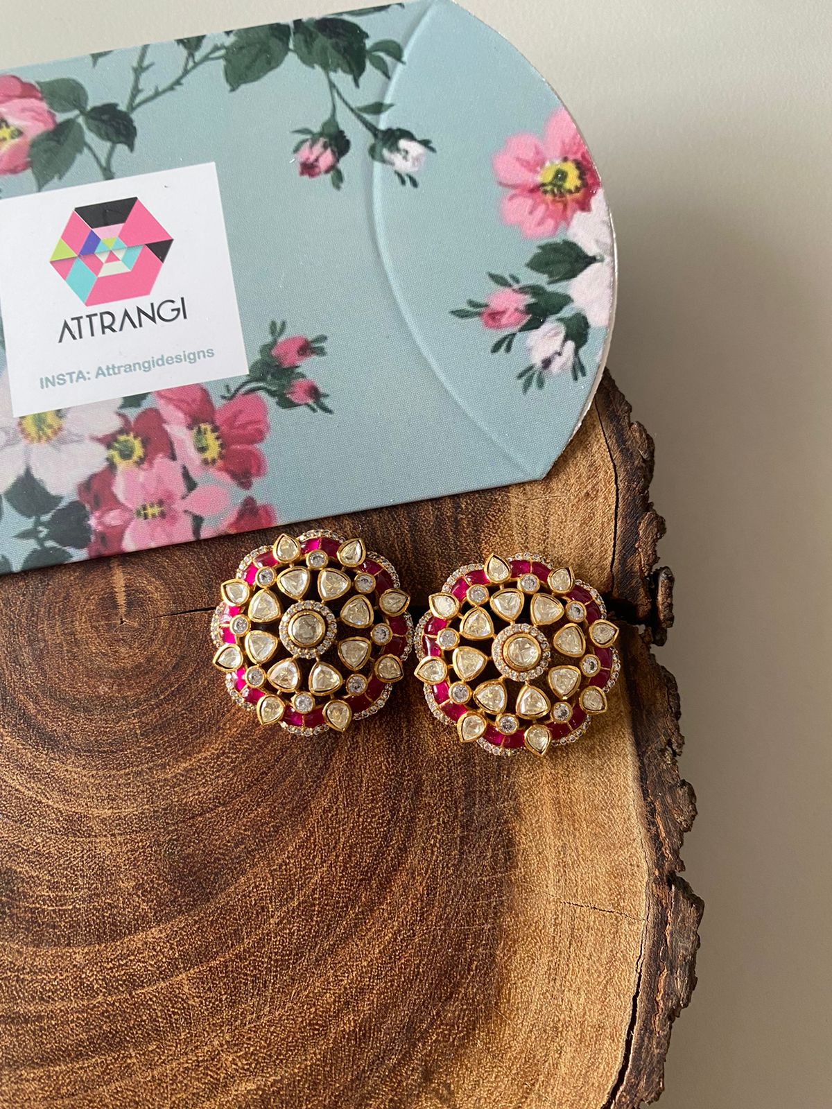 Phool Polki Moissanite Enamel Indian Studs