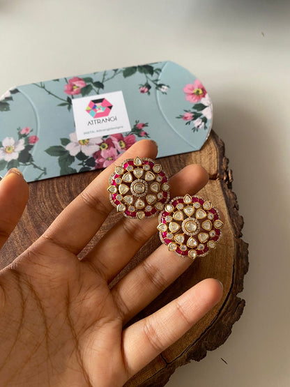 Phool Polki Moissanite Enamel Indian Studs