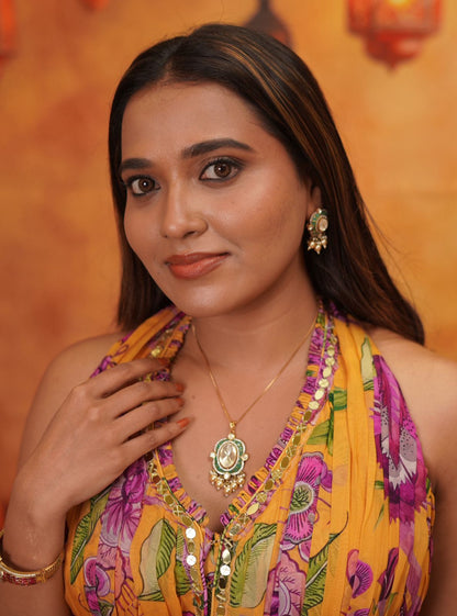 Pratima Polki Moissanite Epoxy Meena Indian Pendant Set