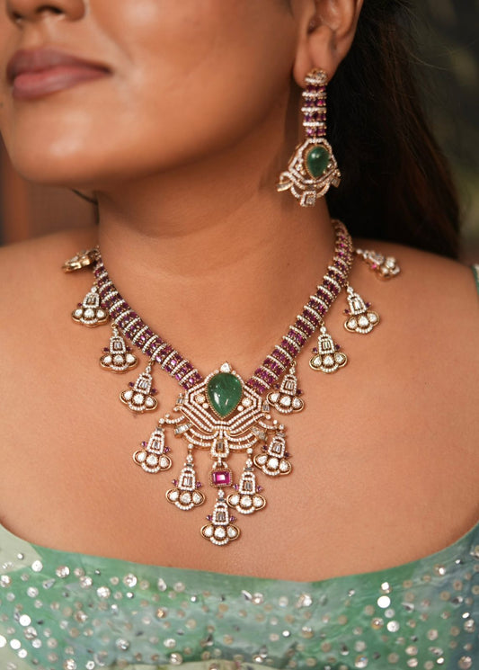 Sayoni Moissanite Polki Designer Necklace Set