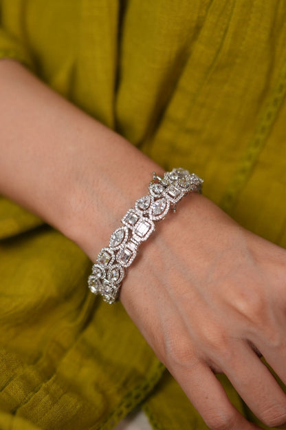 Multi Solitaire With Halo Diamond Bangle Set
