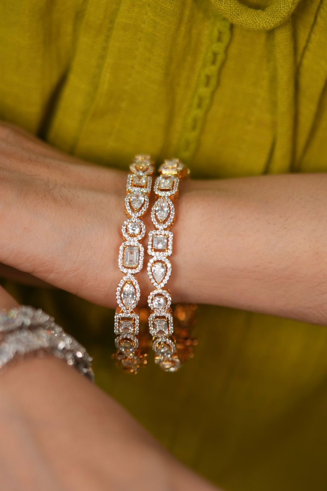 Multi Solitaire With Halo Diamond Bangle Set