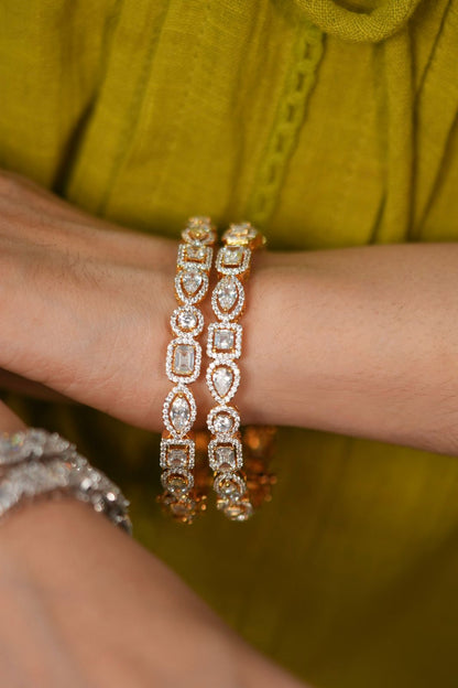 Multi Solitaire With Halo Diamond Bangle Set