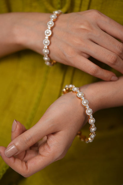 Classic Pearl Diamond Bangle Set