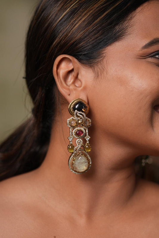 Unrested Queen Multi Coloured Gemstone Indowestern Earrings | GemZ