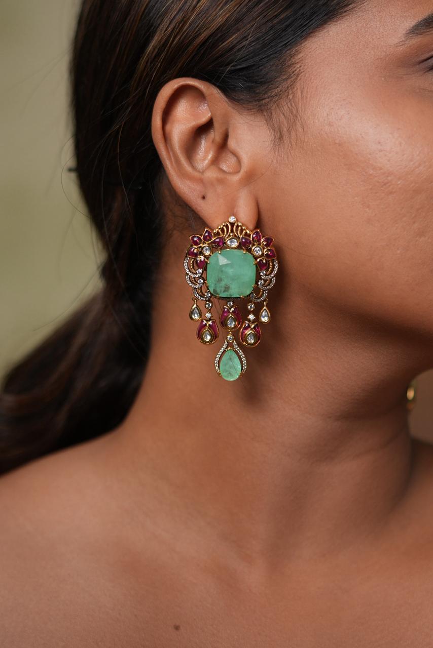 Rasna Statement Indian Moissanite Polki Earring