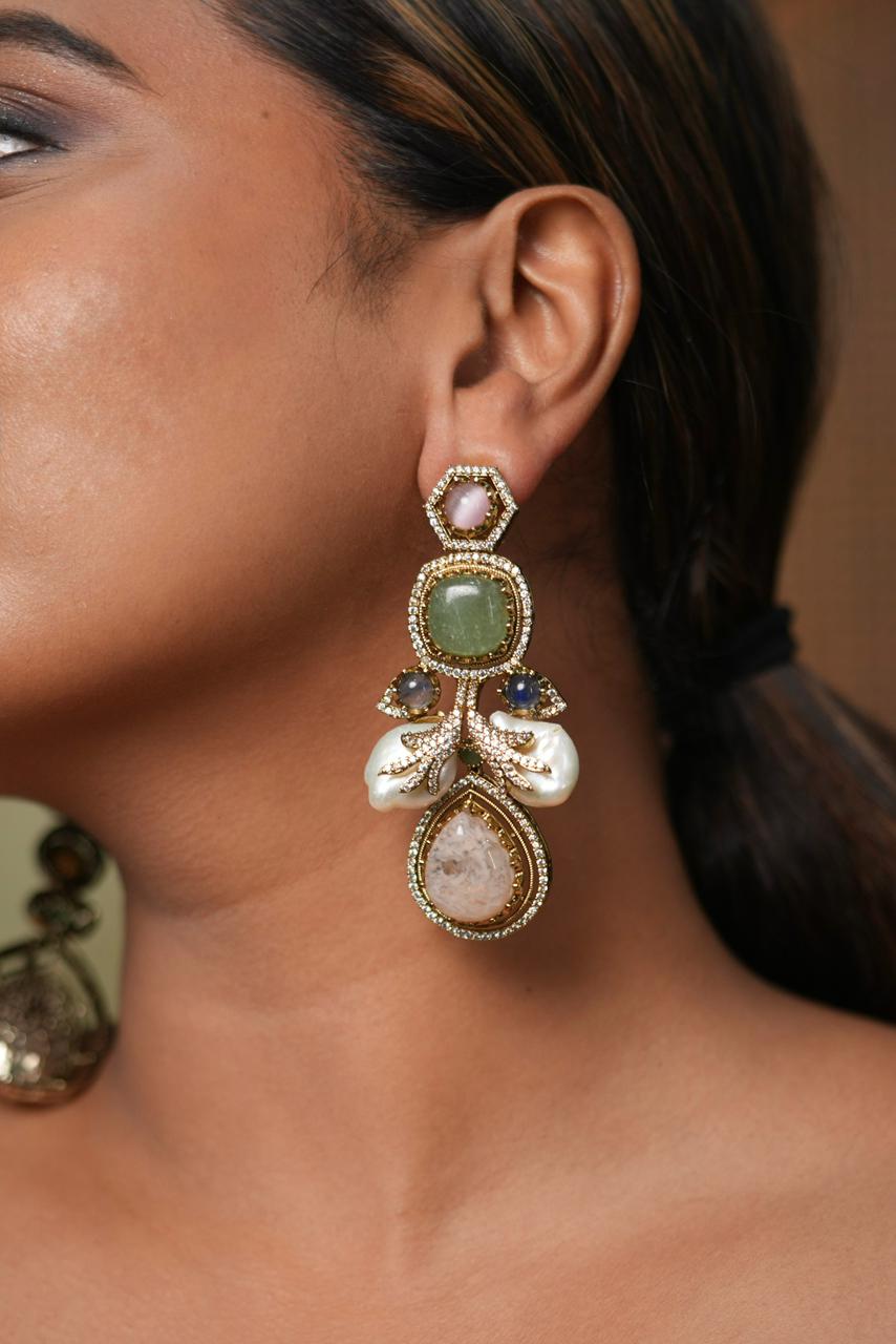 Fruitful Thinking Multi Coloured Gemstone Indowestern Earrings|  GemZ