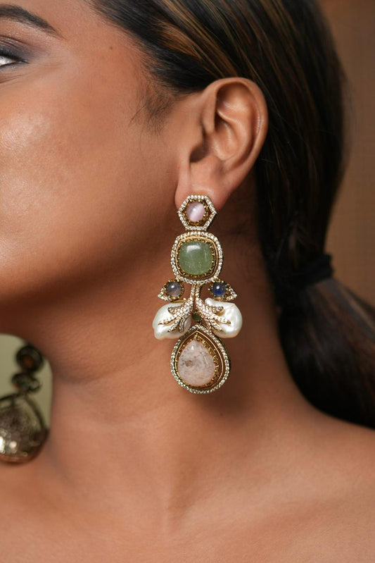 Fruitful Thinking Multi Coloured Gemstone Indowestern Earrings|  GemZ
