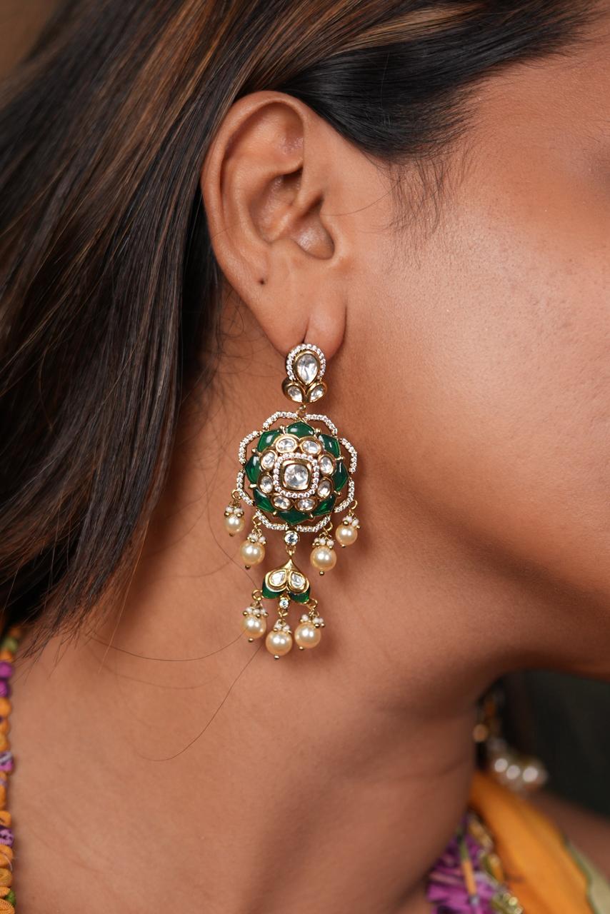 Suno Chanda Polki Moissanite Long Indian Earring