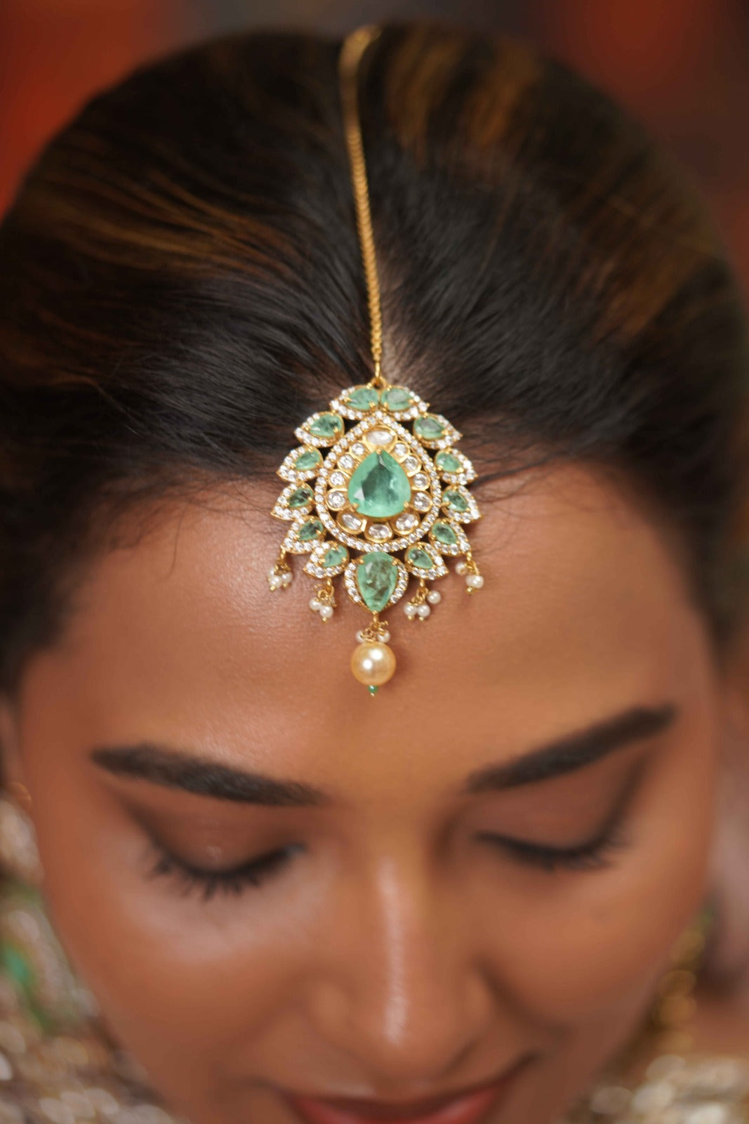 Nakhrewali Russian Emerald Mint Bridal Set With Tika