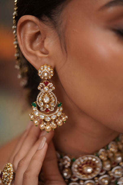Sarva Gun Sampann Red Green Bridal Moissanite Heavy Set