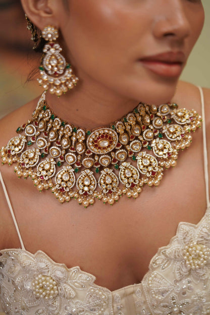 Sarva Gun Sampann Red Green Bridal Moissanite Heavy Set