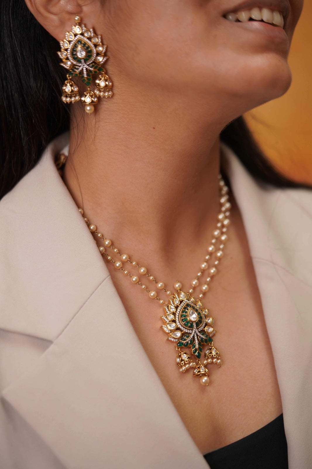 Sindhoori Moissanite Polki Necklace Set With Earrings | Pendant Set