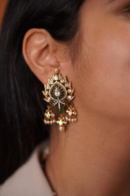 Sindhoori Moissanite Polki Necklace Set With Earrings | Pendant Set