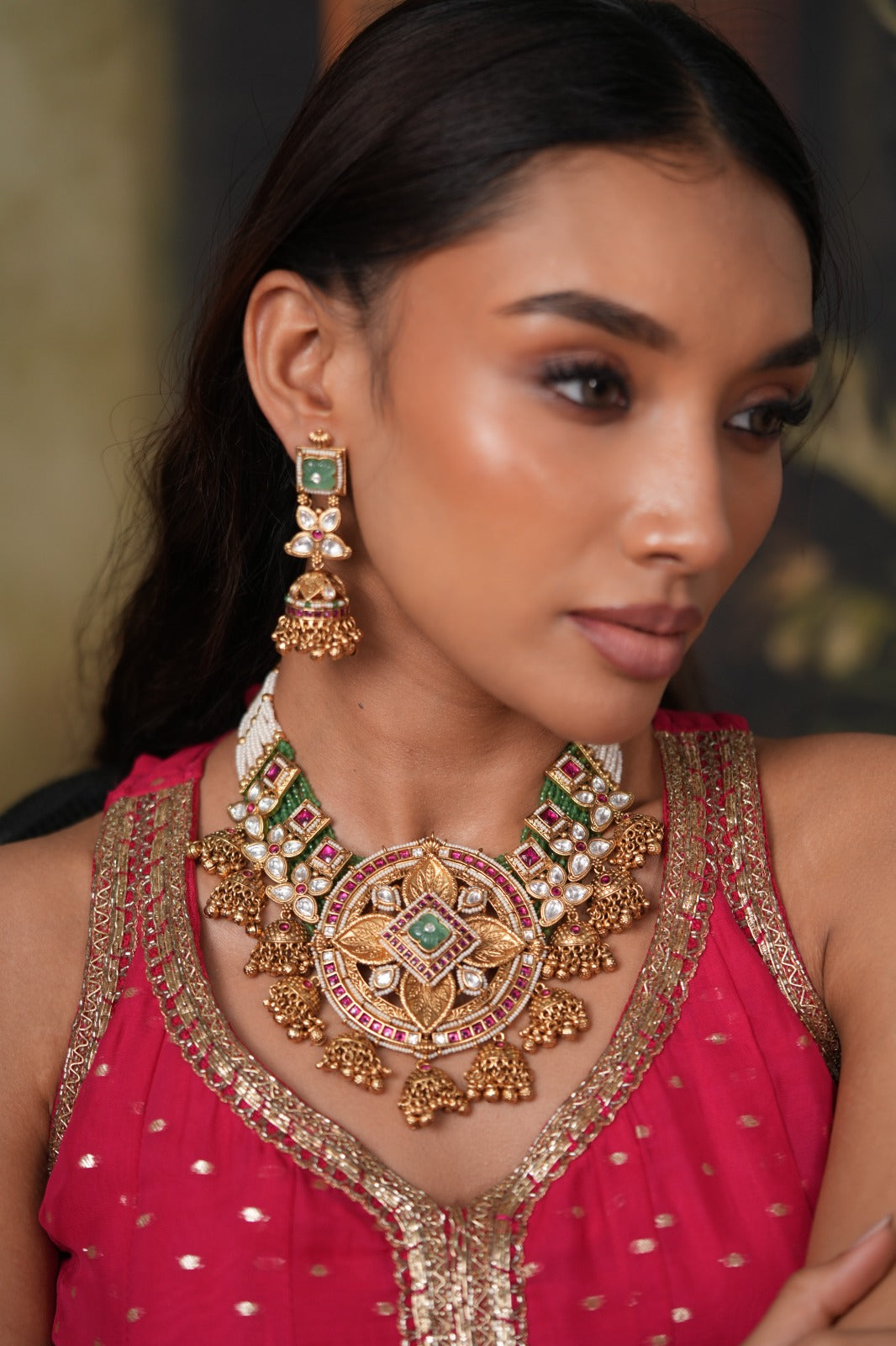 Shanta Big Bridal Gold Polki Heritage Traditional Necklace Set | Sone Pe Suhaga