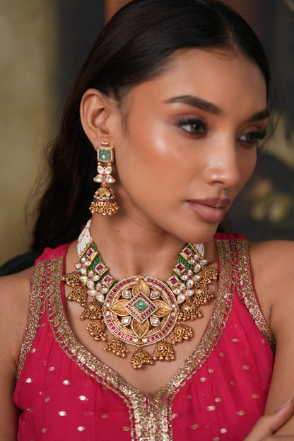 Shanta Big Bridal Gold Polki Heritage Traditional Necklace Set | Sone Pe Suhaga