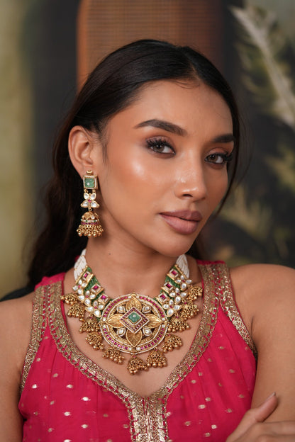 Shanta Big Bridal Gold Polki Heritage Traditional Necklace Set | Sone Pe Suhaga
