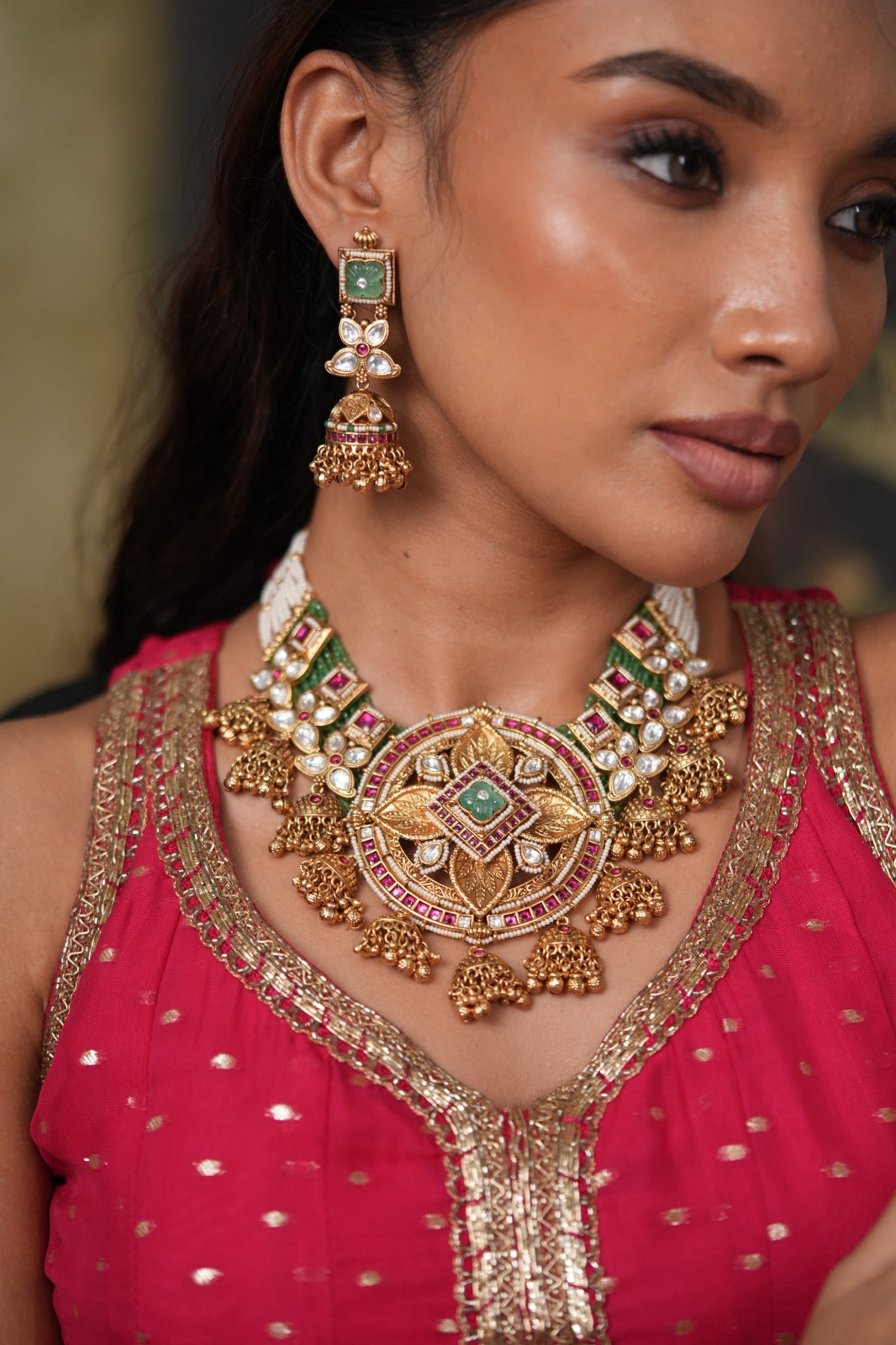 Shanta Big Bridal Gold Polki Heritage Traditional Necklace Set | Sone Pe Suhaga