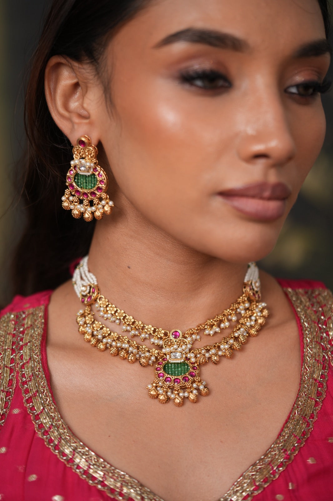 Ganga 2 Layer Empress Style Gold Traditional Set | Sone Pe Suhaga