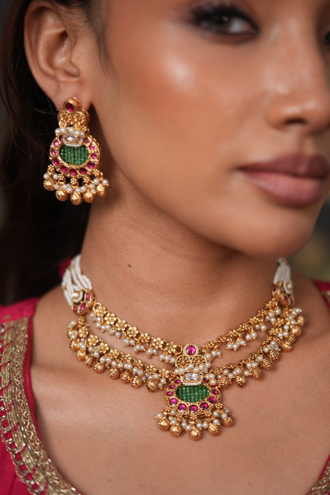 Ganga 2 Layer Empress Style Gold Traditional Set | Sone Pe Suhaga
